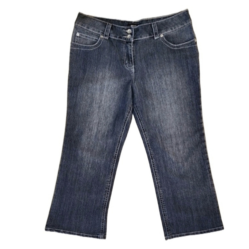 RESET Dark Wash Cropped Kick Flare Jeans Dual Button Fly Embroidered Pocket SZ16
